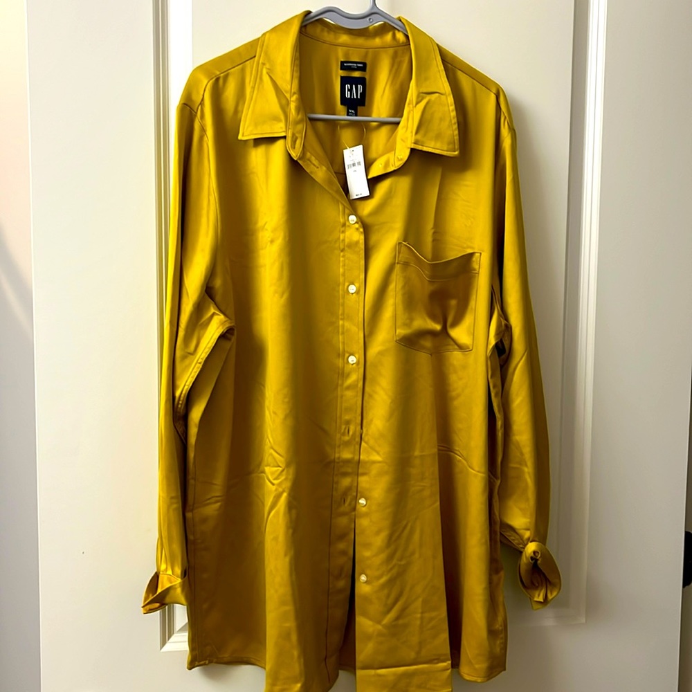 Chartreuse satin GAP blouse